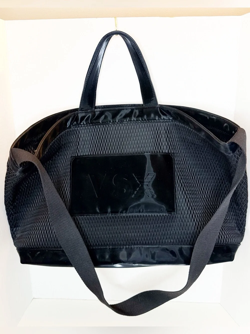 VSX Black Mesh & Patent Trim Duffel Bag